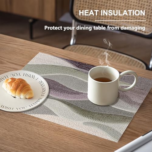 Monochromatic Abstract Linen Placemats, Halftone Effect Minimalist Art Table Mats for Table Washable Heat Insulation Thick Dining Mat, Indoor/Outdoor 12X18 in 6 Pcs