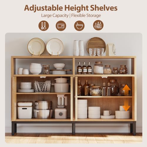 Sideboard Buffet Cabinet Storage, Modern Console Fluted Credenza