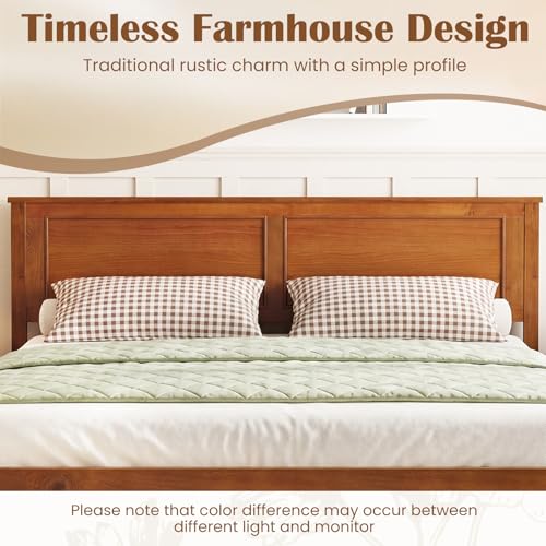 Wood Full Size Bed Frame with Headboard, Mid-Century Modern Platform Bed w/Wooden Slat Support, Solid Mattress Foundation, Under-Bed Storage Space, No Box Spring Needed, Walnut