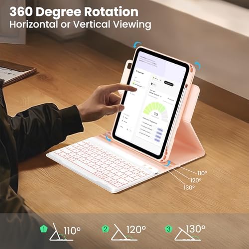 Magnetic Keyboard Case for iPad 9th/8th/7th Generation 10.2 inch, iPad Pro 10.5-inch Air 3rd Case with Pencil Holder, 7 Color Backlight BT Keyboard (2021/2020/2019/2017), Pink