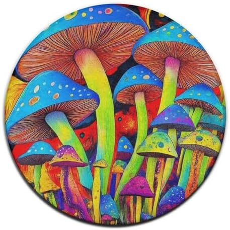 Home Decor Non Slip Kitchen Office Circle Rug, Machine Washable Modern Round Area Rug, Room Sofa Yoga Soft Round Carpet Trippy Tie Dye Magic Mushrooms Art, 24inch