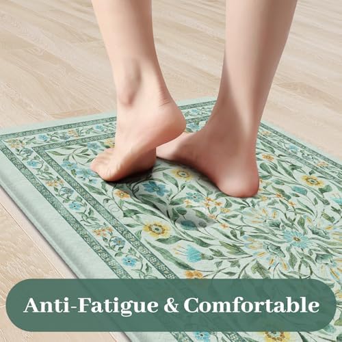KIMODE Kitchen Mats for Floor Anti Fatigue, Blue Green Kitchen Floor Mats