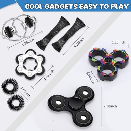 8Pcs Fidget Toys for Kids ADHD Autism Toys Adults EDC Cool Gadgets Desk Toys Fidgets for Classroom Magnetic Fidget Rings Figette Spinner Easter Basket Stuffers Gifts for Teens Boys