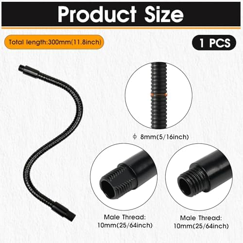 11.8" Gooseneck Tubing Flexible 25/64" Male thread Alloy Steel Metal Arm Universal Bendable Extension Hose for DIY Lamps Microphone Stands Inspection Cameras