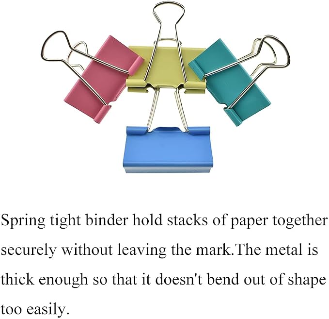 HAHIYO Binder Clips Paper Clamps Spring Steel Sturdy Large 1.57 inches Width 0.51 Inch Capacity No Sharp Edges Heavy Duty Tight Grip Reusable Color Metal Bright Finish for Home Office School 30 Pack