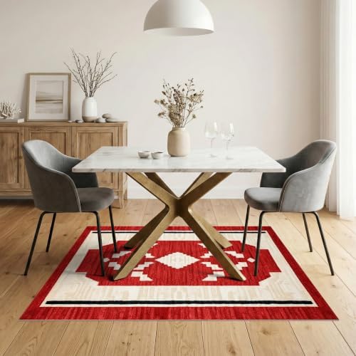 5'x7' Red Ivory Cat Crimson Boho Geometric Ultra-Soft Area Rug