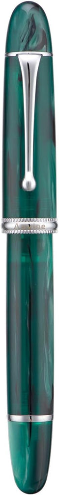Asvine V800 Fountain Pen -Vacuum Filling System with Large Ink Capacity-Number 8 Stub Nib 1.1mm Calligraphy Art Drawing with Wrench - Green Acrylic