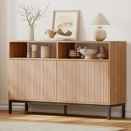 Sideboard Buffet Cabinet Storage, Modern Console Fluted Credenza