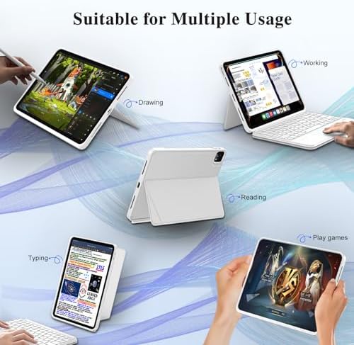 iPad Pro 11 inch Case with Keyboard (M5 M4 2025 2024), Magnetic Detachable Magic Keyboard, Multi-Touch Trackpad, Backlit, Landscape/Portrait, Adjustable Stand for Pro 11 6/5th Gen (White)