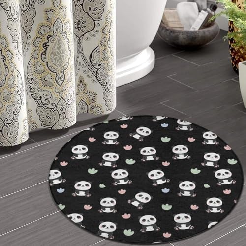 Fashion Round Area Rug Large Non Slip Carpet, Cute Cartoon Panda Unisex Home Decor Mat, 36inch