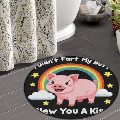 Fashion Round Area Rug Large Non Slip Carpet Unisex Home Decor Mat Pink Pigs Animal I Didnt My Blew You A Kiss