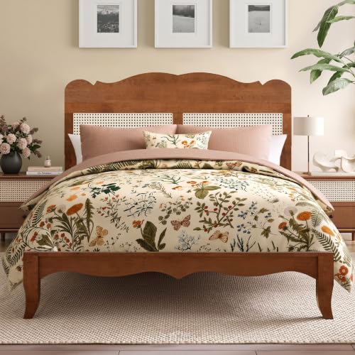 Queen Bed Frame with Headboard, Solid Wood Bedframe