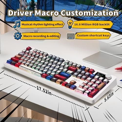 AULA Wireless Mechanical Keyboard Creamy Gaming Keyboards with Knob&Screen