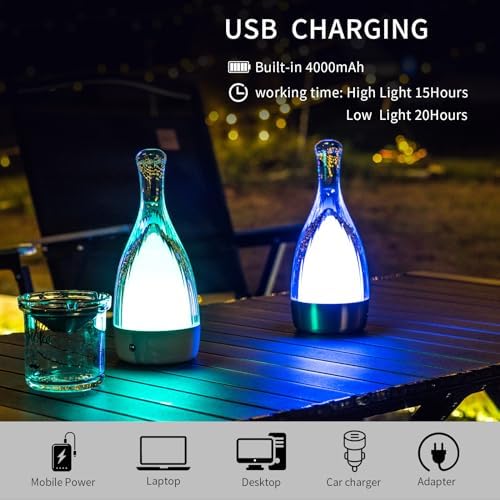 Table Lamp for Bedroom,Small Desk Lamp Dimmable 4 Gears:3000K/4000K/6000K/RGB,4000mAh Rechargeable Battery bedside lamps, LED Cordless Desk Light for Couple Dinner/Coffee Table/Restaurant/Bedroom