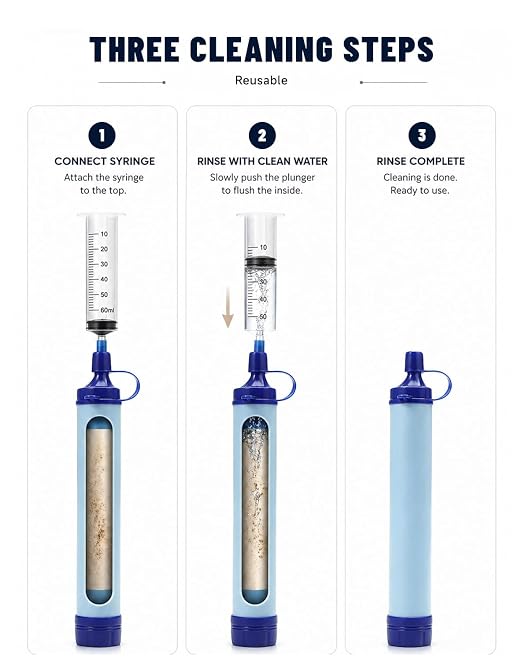 Water Filter, Lightweight Portable Water Filter Straw (3) | Emergency Survival Filtration System, Personal Water Purifier, Includes 480ml Reservoir & Tube, for Hiking, Camping, Travel