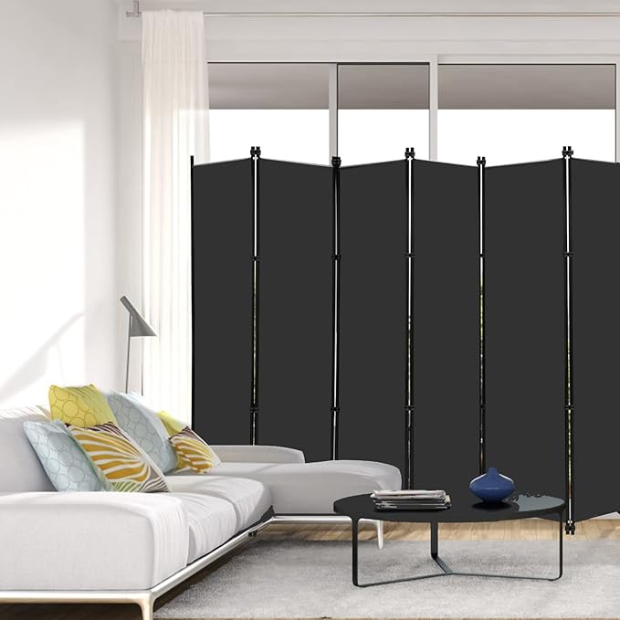 MAYOLIAH 6 Panel Folding Privacy Screen 9ft Wide, 6ft Tall Partition Room Divider Portable Office Walls Dividers, Black