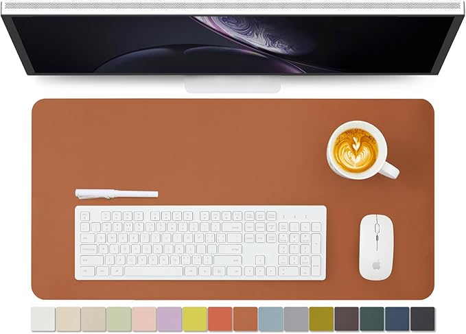 Leather Desk Mat - Non-Slip PU Desk Pad for Office and Home - Desk Organization and Accessories - Ideal for Large Mouse Pad and Desk Mats on Top of Desks (Brown,27.6"x 13.8")
