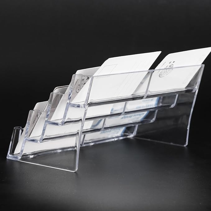 Acrylic Business Card Holder for Desk,4-Tier Clear Plastic Display Stand with 8 Pockets, Holds 400 Cards,ldeal for Office & Workspace Organization