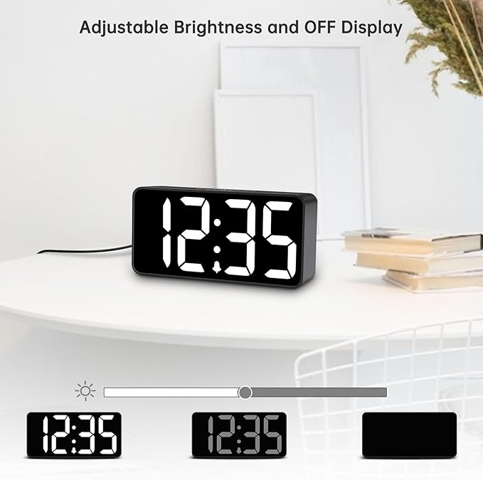 DreamSky Small Digital Alarm Clock for Bederoom, Large Big Numbers Display with Dimmer for Living Room, Electric Bedside Desk Clock with USB Charging Port, Adjustable Volume, USB-C Adapter Powered