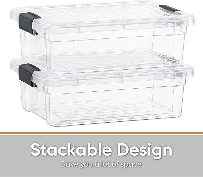 Superio Clear Storage Boxes with Lids, 4.5 Quart Plastic Container Bins for Organizing, Stackable Crates, BPA Free, Non Toxic, Odor Free, Organizers for Home, Office, School, and Dorm, 2 Pack