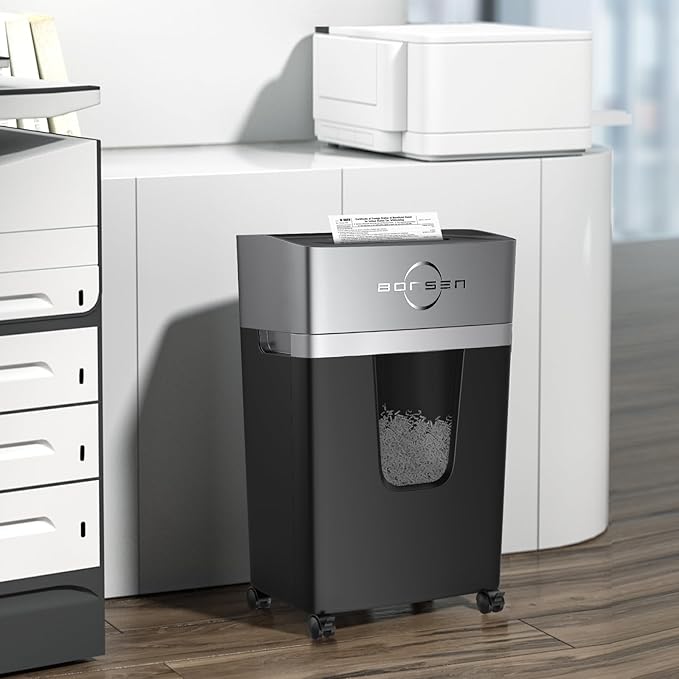 BONSEN 12-Sheet Micro Cut Paper Shredder for Home Office Use, High Security Level P-4/55 dB Ultra-Quiet / 40-Minutes Shredding Shreds Credit Card/Staples, 5.3 Gallons Pullout Bin (S3106)