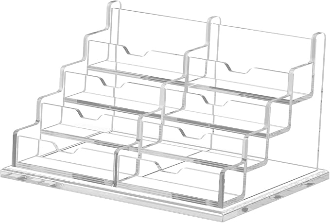 NIUBEE Clear Business Card Holder 4 Tier Acrylic Business Card Stand, 8 Slots Business Card Display for Desk Counter, 600 Card Capacity, 1 Pack