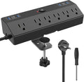 Desk Clamp Power Strip 2 USB C Desktop Mount Outlet Charging Station, 10FT Extension Cord Flat Plug with 6 AC, Removable 40W Fast Charging Surge Protector Power Strip Fits 1.8" Office Tabletop Edge
