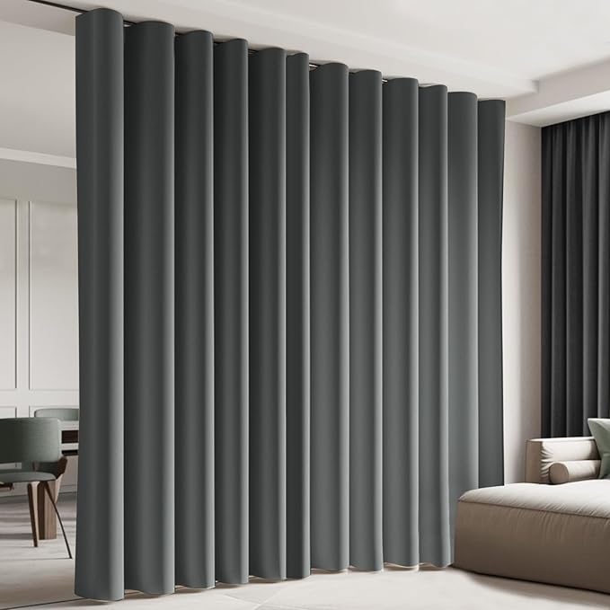Cbsroro Room Divider Blackout Curtain Track Curtains Wall Dividers Panels Screen for Living Rooms Bedroom Office Privacy Partition Separation, W100 × L96 Inch,1 Panel, Grey