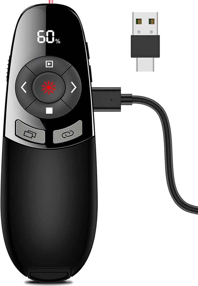 USB C Rechargeable Presentation Clicker Wireless Presenter Remote for PowerPoint Presentations with Timer