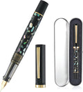 Jinhao 58 Fountain Pen - Natural Sea Shell Inlay Fine Nib Writing Pen with 3.4mm Ink Converter & Silver Metal Gift Box,Matte Black
