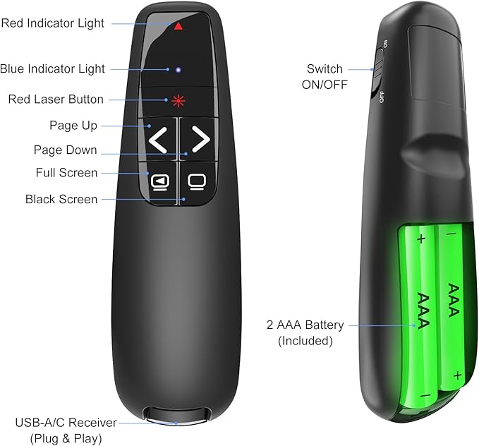 (2 Units) Presentation Clicker PowerPoint Presenter Remote: Laser Pointer Project Power Point PPT Clicker for Mac Laptop Office, Wireless Computer Clickers Slideshow Google Slide Advancer
