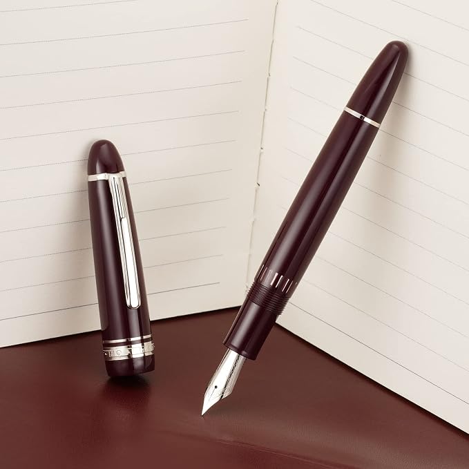 erofa Majohn P136 Piston Fountain Pen Extra Fine Nib with Box, Red Resin Writing Pen Set
