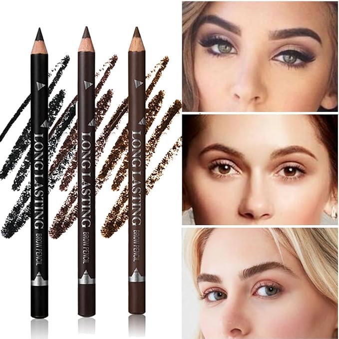 6Pcs Eyebrow Pencils for Women, Wooden Hard-Core Eyebrow Pencil, Eyebrow and Eyeliner Pencils, Waterproof and Sweat-Proof (3Pcs Dark brown+2Pcs medium brown+1Pcs Black)