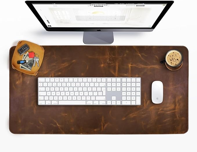 Elizo Real Leather Desk Mat Set (32x16) Large Desk Cover Desk Blotter Protector Computer Gaming Mouse Pad Table Laptop Office Desktop Accessories