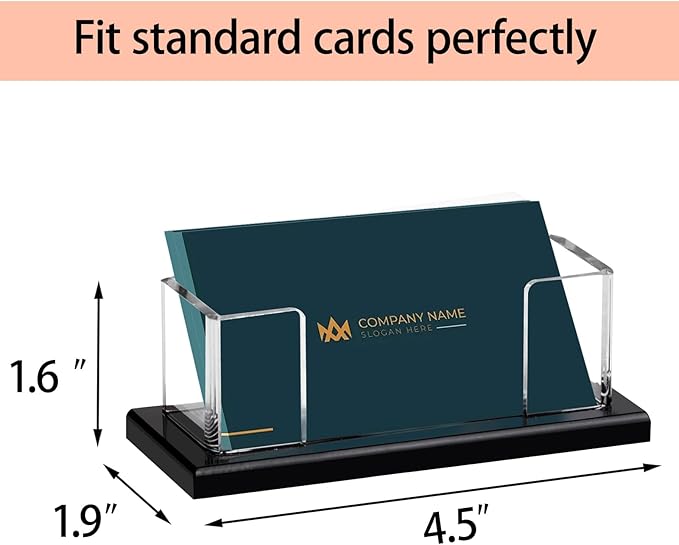 Weiai Acrylic Business Card Holder Stand for Desk, 2 Pieces Modern Black Base Business Card Organizer Display