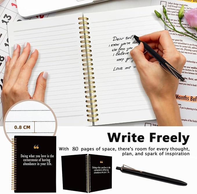 Notebook with Pen Set Positive Affirmations Gifts, A5 Spiral Inspirational Journal for Work, 160 Pages College Ruled Office Stationery, Coworker Appreciation Gift, Black & Gold