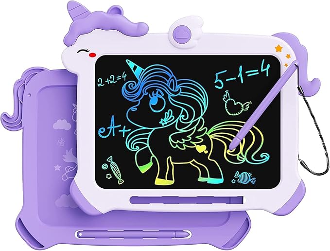 Kikapabi LCD Writing Tablet for Kids, Unicorn Toys Gifts for 3 4 5 6 7 Year Old Girls, Colorful Drawing Doodle Board, Toddler Educational Travel Toys Christmas Birthday Purple