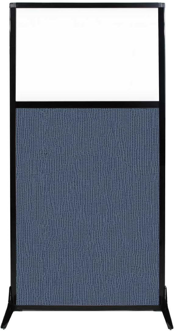 Versare Workstation Partition | Portable Wall Divider | Modern Office Cubicle | Free Standing Privacy Screen | Flexible Work Space | 33" x 70" W/Window, Ocean Fabric Panels