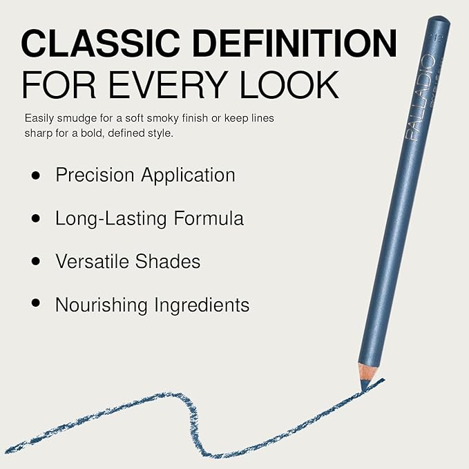 Palladio Wooden Eyeliner Pencil, Thin Pencil Shape, Easy Application, Firm yet Smooth Formula, Perfectly Outlined Eyes, Contour and Line, Long Lasting, Rich Pigment, Sky Blue