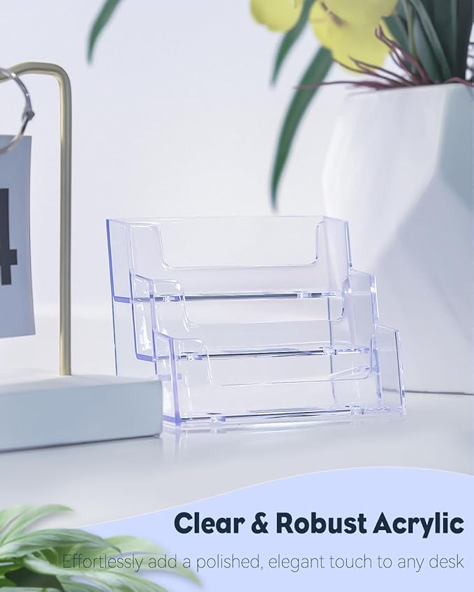 Uniclife 2 Pack Acrylic Business Card Holder for Desk 3 Slots Clear Business Card Display Stand for Men & Women Desktop Business Card Organizer Card Stand for Office Home Exhibition, 180 Card Capacity