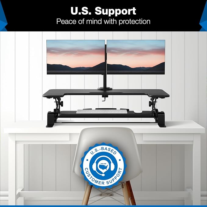 Mount-It! Standing Desk Converter Dual Monitor, 2 Screen Mounts Included, Height Adjustable Desk Riser in Black, Stand Up Desk Convertor Large 36" Wide, Sit Stand Convertor with Manual Lift Gas Spring