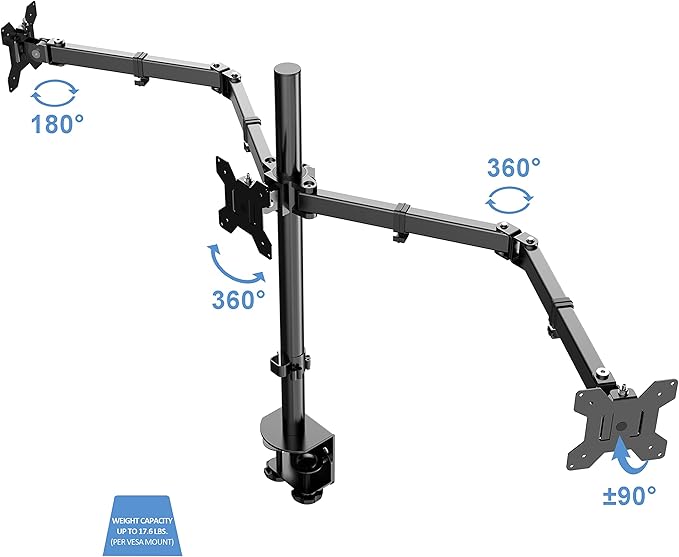Rocelco 46" Large Height Adjustable Standing Desk Converter with Triple Monitor Mount BUNDLE - Quick Sit Stand Up Computer Workstation Riser - Retractable Keyboard Tray - White (R DADRW-46-DM3)