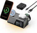 TobenONE 6-in-1 Alarm Clock Wireless Charging Station for Apple Devices, Night Light, Nightstand, MagSafe Magnetic Phone Charger, Fast Charging for iPhone 17 16 15 14 13 Pro Max, Apple Watch, AirPods