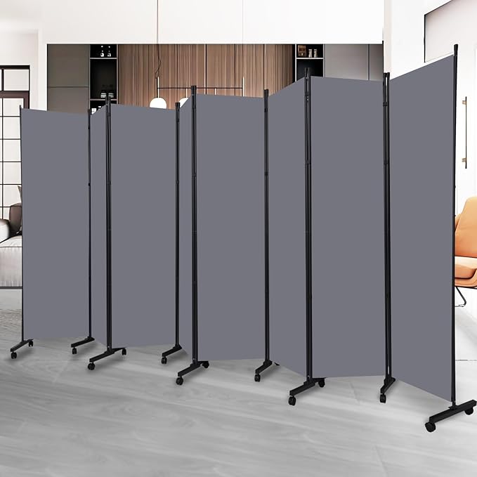 Room Divider Folding Privacy Screens with Lockable Wheels, 176'' Fabric Partition Room Dividers Freestanding Room Divider Panel for Room Separation, Wall Divider for Home Office Bedroom Studio Decor