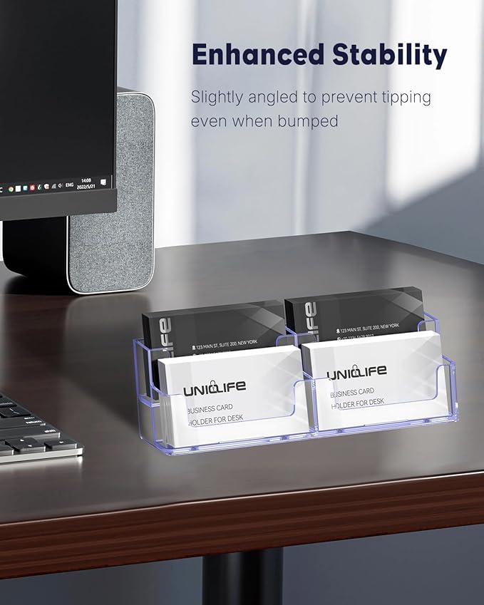 Uniclife 2 Pack Acrylic Business Card Holder for Desk 2 Tiers 4 Slots Clear Business Card Display Stand for Men & Women Desktop Business Card Organizer Card Stand for Office Home, 240 Card Capacity