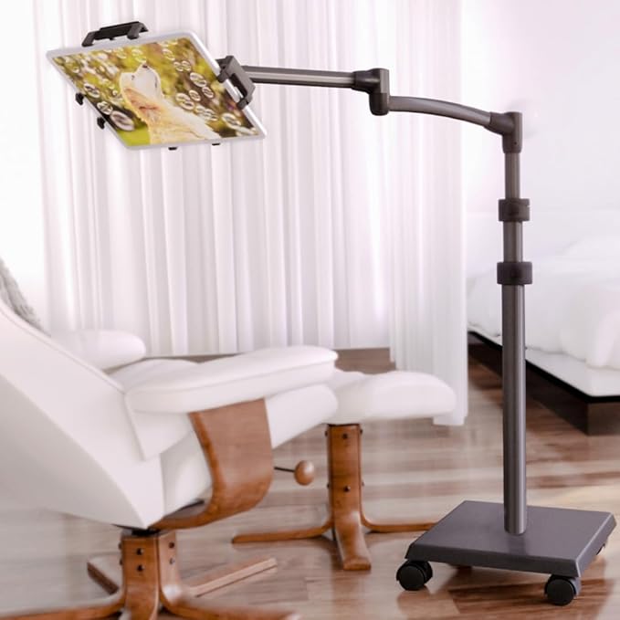 Levo G2 Premium Tablet Floor Stand with 5-Axis Adjustable Arm for iPad, Kindle, Samsung – Height Range 30–56 Inches – Hands-Free Reading, Streaming, Gaming, and Browsing in Bed, Sofa, or Chair