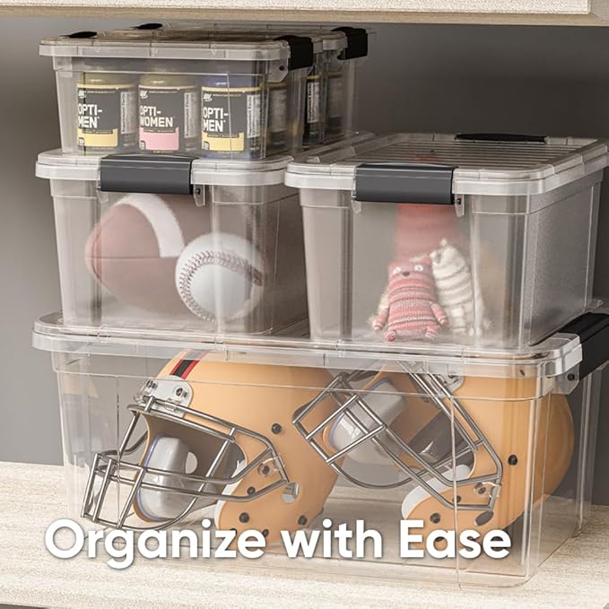 Superio Storage Bins with Lids, Clear Plastic Containers for Organizing, Stackable Totes, BPA Free, Odor Free, Organizer Boxes for Home, and Dorm (4 Pack, 36 Qt)