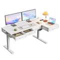 55 Inch L Shaped Standing Desk with 4 Wooden Drawers, White