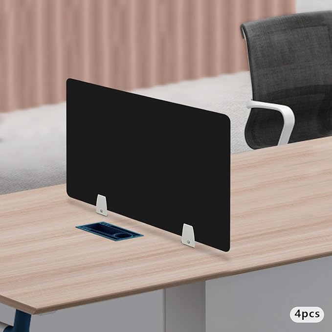 4PCS Desk Dividers Office Partitions,Privacy Desk Panel Protective, Frosted Acrylic with Clamps Classroom Privacy Shield for Offices Schools Call Centers 23.62x15.75in (Black)