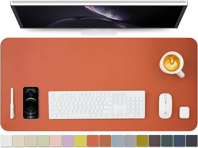 Leather Desk Mat - Non-Slip PU Pad for Office and Home - Organization Accessory - Ideal for Large Mouse Pad and Desk Mats (Orange, 36"x 17")